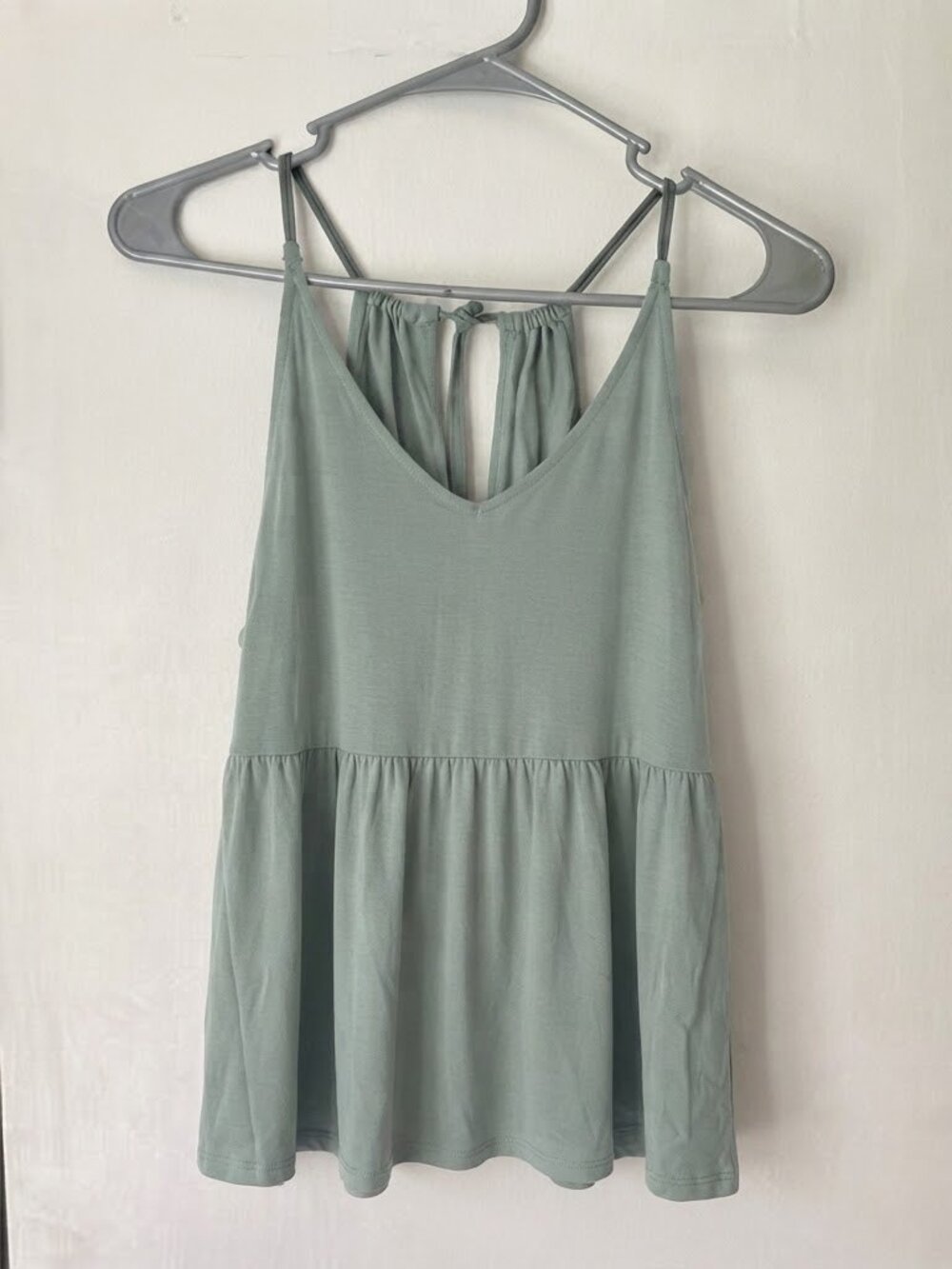 American Eagle Outfitters - Tie Back Peplum Tank Top Cami | Medium | Sage Green